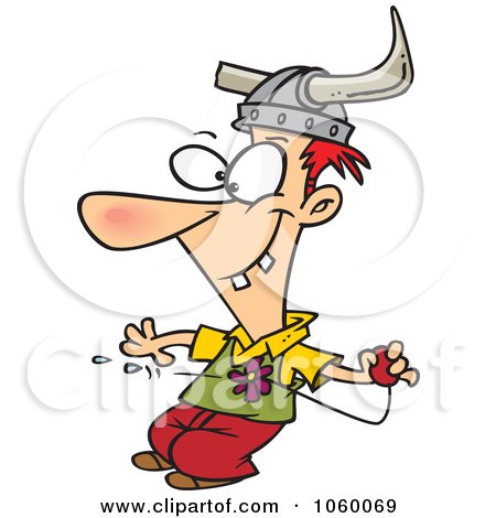 Royalty-Free Vector Clip Art Illustration of a Cartoon April Fool Guy Using A Squirting Flower by toonaday