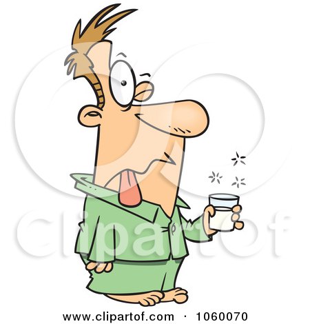 Royalty-Free Vector Clip Art Illustration of a Cartoon Man Tasting Bad Milk by toonaday