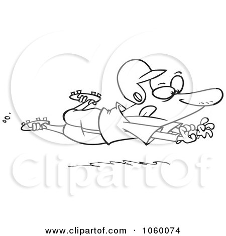 Royalty-Free Vector Clip Art Illustration of a Cartoon Black And White Outline Design Of A Baseball Player Sliding For Home by toonaday