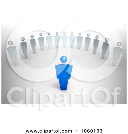 Royalty-Free CGI Clip Art Illustration of a 3d Blue Person Leading Others by Mopic