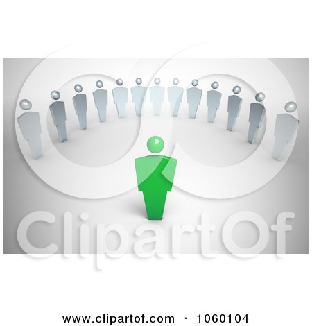 Royalty-Free CGI Clip Art Illustration of a 3d Green Person Leading Others by Mopic