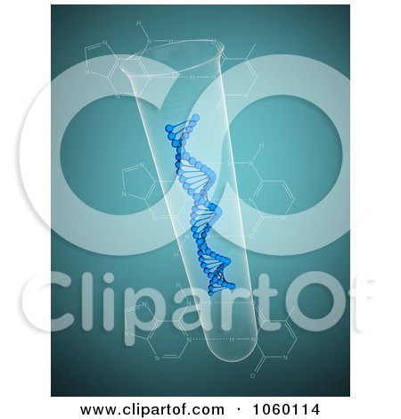 Royalty-Free CGI Clip Art Illustration of a 3d Dna Strand In A Test Tube, On Blue - 1 by Mopic