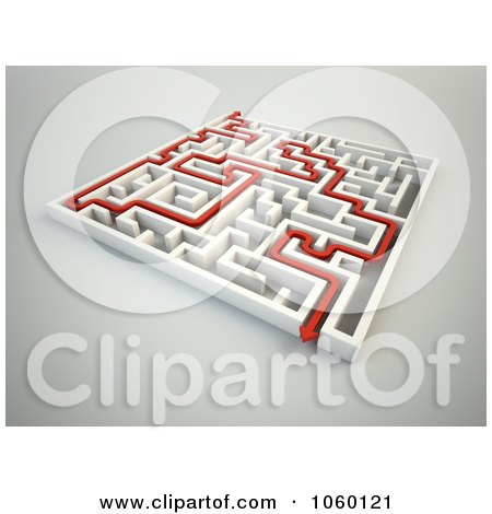Royalty-Free CGI Clip Art Illustration of a Red Arrow In A 3d Complex White Maze - 1 by Mopic