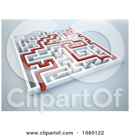 Royalty-Free CGI Clip Art Illustration of a Red Arrow In A 3d Complex White Maze - 2 by Mopic