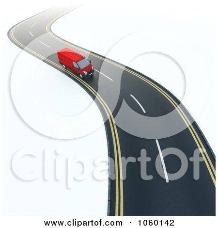 Royalty-Free CGI Clip Art Illustration of a 3d Van Driving On A Windy Road by Mopic