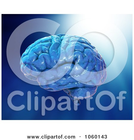 Royalty-Free CGI Clip Art Illustration of a 3d Blue Brain On Blue by Mopic