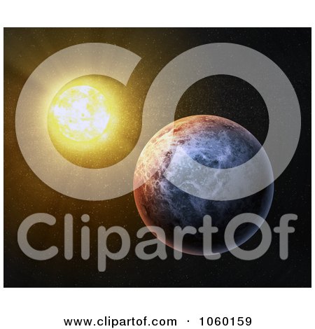 Royalty-Free CGI Clip Art Illustration of a 3d Planet Near The Sun by Mopic