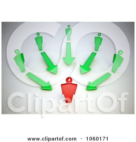 Royalty-Free CGI Clip Art Illustration of a 3d Red Person And Green People by Mopic