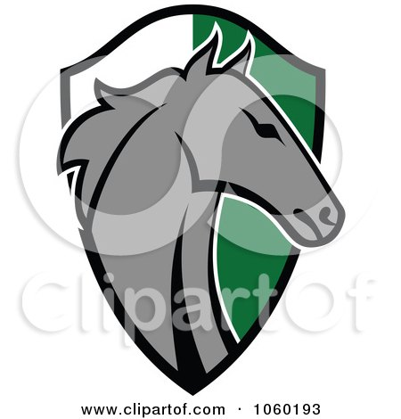 Royalty-Free Vector Clip Art Illustration of a Horse Head Over A Green And White Shield by Vector Tradition SM
