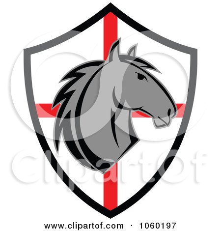 Royalty-Free Vector Clip Art Illustration of a Horse Head Over A Red And White Shield by Vector Tradition SM