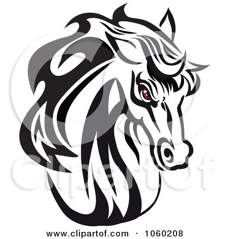 Royalty-Free Vector Clip Art Illustration of a Red Eyed Horse Head Logo - 2 by Vector Tradition SM