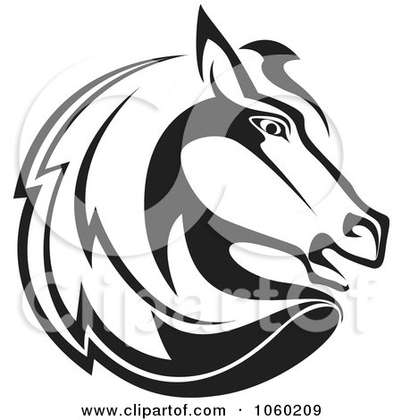 Royalty-Free Vector Clip Art Illustration of a Black And White Horse Head Logo - 2 by Vector Tradition SM