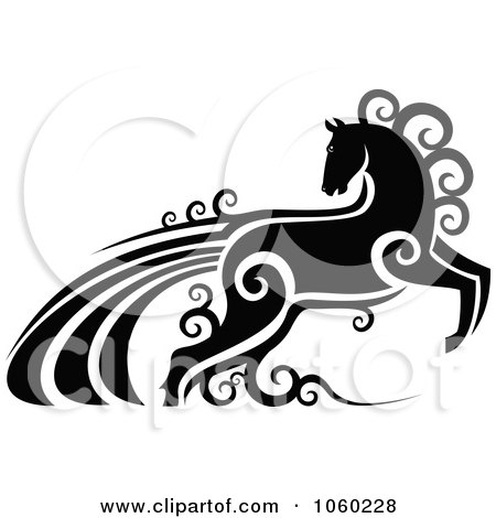 Royalty-Free Vector Clip Art Illustration of an Ornate Black And White Horse With Swirls - 2 by Vector Tradition SM