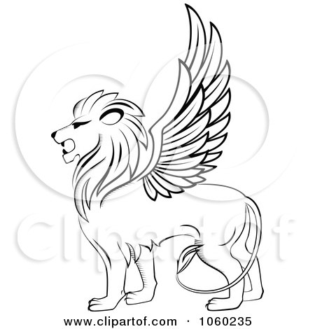 Royalty-Free Vector Clip Art Illustration of a Black And White Winged Lion Logo - 2 by Vector Tradition SM