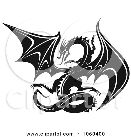 Royalty-Free Vector Clip Art Illustration of a Black And White Dragon Logo - 2 by Vector Tradition SM
