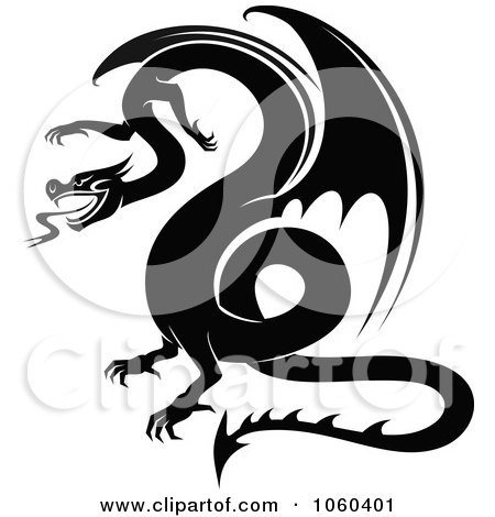 Royalty-Free Vector Clip Art Illustration of a Black And White Dragon Logo - 3 by Vector Tradition SM