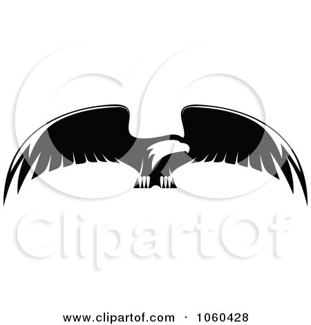 Royalty-Free Vector Clip Art Illustration of a Black And White Flying Eagle Logo - 9 by Vector Tradition SM