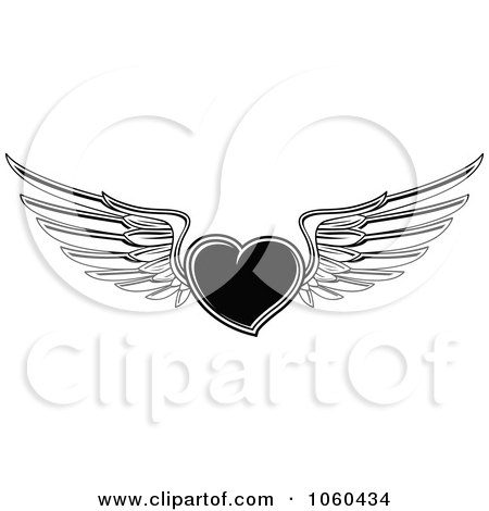 Royalty-Free Vector Clip Art Illustration of a Black And White Winged Heart by Vector Tradition SM