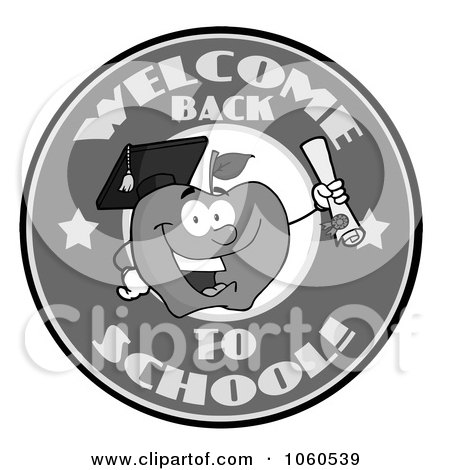 Royalty-Free Vector Clip Art Illustration of a Welcome Back To School Circle And Student Apple Holding A Diploma - 3 by Hit Toon