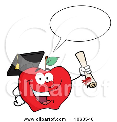 Royalty-Free Vector Clip Art Illustration of a Talking Student Apple Holding A Diploma by Hit Toon