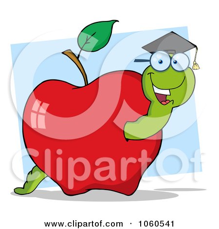 Royalty-Free Vector Clip Art Illustration of a Student Worm In An Apple - 3 by Hit Toon