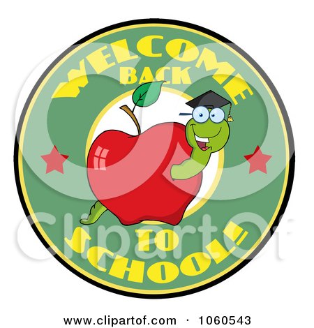 Royalty-Free Vector Clip Art Illustration of a Welcome Back To School Circle With A Worm In An Apple by Hit Toon