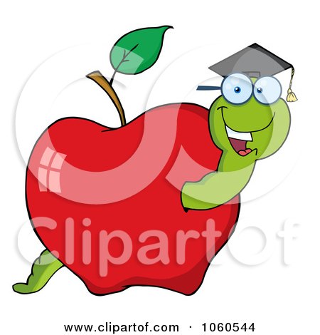 Royalty-Free Vector Clip Art Illustration of a Student Worm In An Apple - 1 by Hit Toon