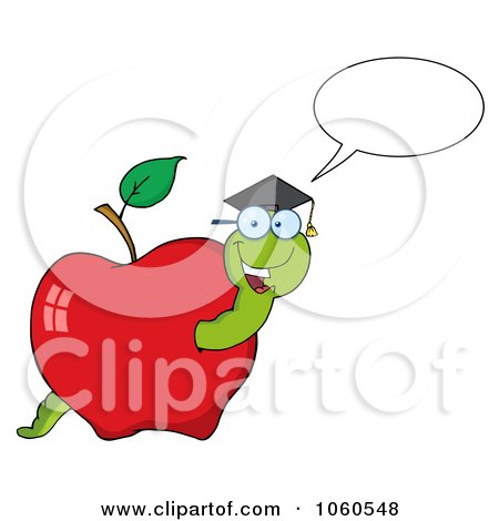 Royalty-Free Vector Clip Art Illustration of a Talking Student Worm In An Apple by Hit Toon
