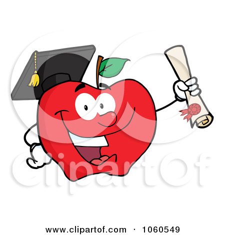 Royalty-Free Vector Clip Art Illustration of a Student Apple Holding A Diploma - 1 by Hit Toon