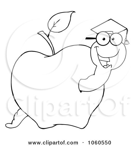 Royalty-Free Vector Clip Art Illustration of an Outlined Student Worm In An Apple by Hit Toon