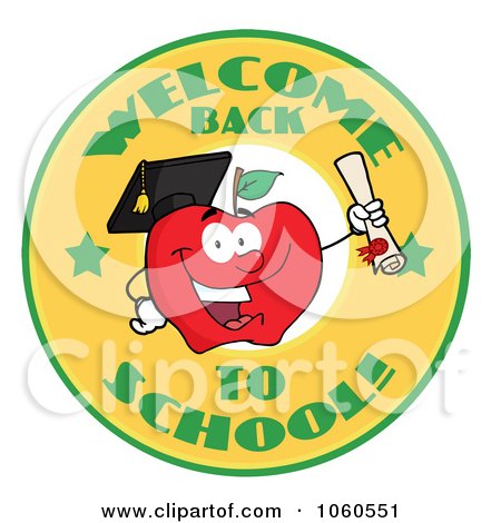 Royalty-Free Vector Clip Art Illustration of a Welcome Back To School Circle And Student Apple Holding A Diploma - 2 by Hit Toon