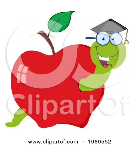Royalty-Free Vector Clip Art Illustration of a Student Worm In An Apple - 2 by Hit Toon