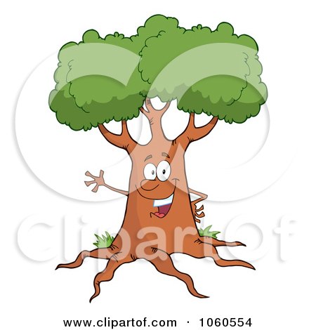 Royalty-Free Vector Clip Art Illustration of a Friendly Tree Waving by Hit Toon