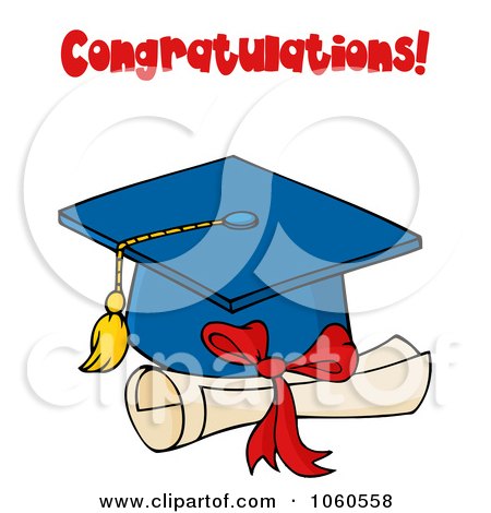 Royalty-Free Vector Clip Art Illustration of a Blue Graduation Cap And Tassel With Congratulations by Hit Toon