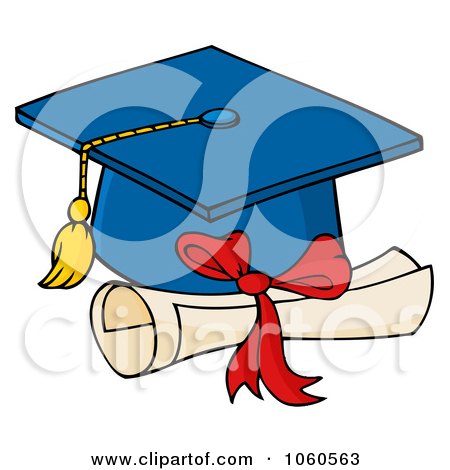 Royalty-Free Vector Clip Art Illustration of a Blue Graduation Cap And Diploma by Hit Toon