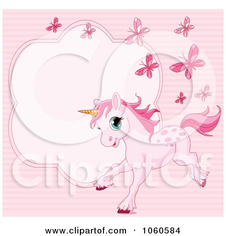 Royalty-Free Vector Clip Art Illustration of a Pink Pony And Butterfly Frame by Pushkin