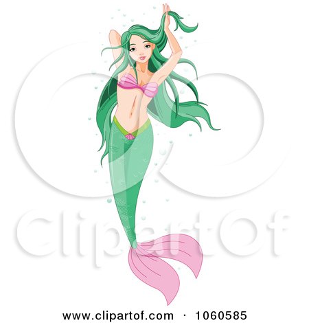 Royalty-Free Vector Clip Art Illustration of a Beautiful Green Haired Mermaid by Pushkin