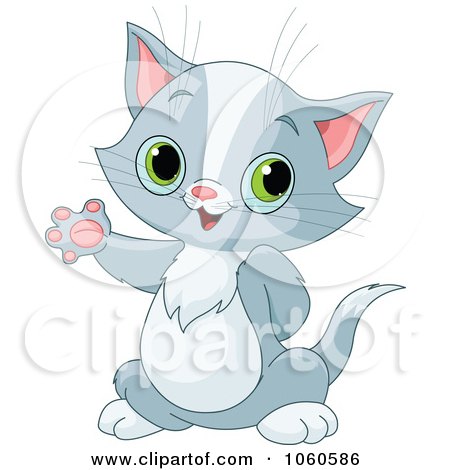 Royalty-Free Vector Clip Art Illustration of a Friendly Gray Kitten Waving by Pushkin