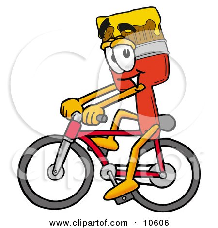 Clipart Picture of a Paint Brush Mascot Cartoon Character Riding a Bicycle by Mascot Junction