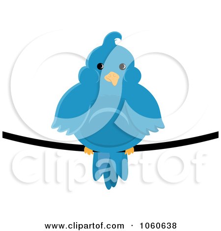 Royalty-Free Vector Clip Art Illustration of a Chubby Blue Bird On A Wire - 2 by Pams Clipart