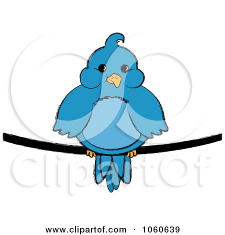 Royalty-Free Vector Clip Art Illustration of a Chubby Blue Bird On A Wire - 1 by Pams Clipart