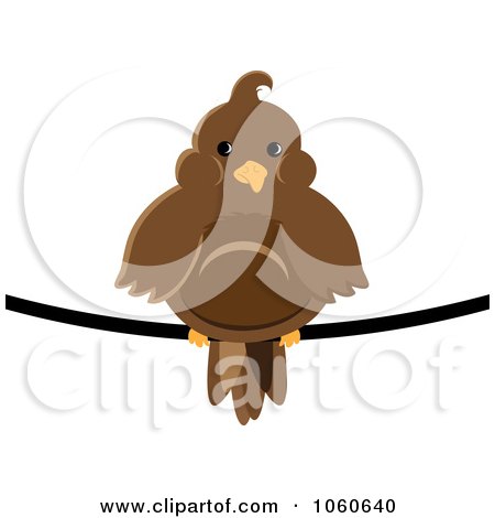 Royalty-Free Vector Clip Art Illustration of a Chubby Brown Bird On A Wire by Pams Clipart