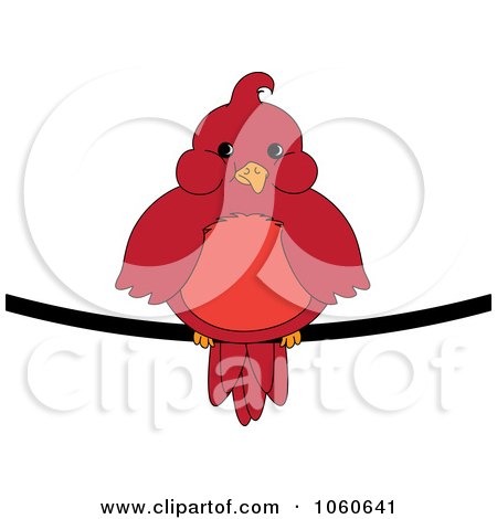 Royalty-Free Vector Clip Art Illustration of a Chubby Red Cardinal Bird On A Wire by Pams Clipart