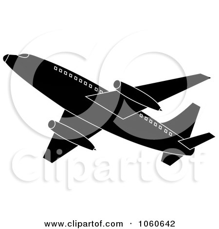 Royalty-Free Vector Clip Art Illustration of a Black And White Airplane Ascending by Pams Clipart