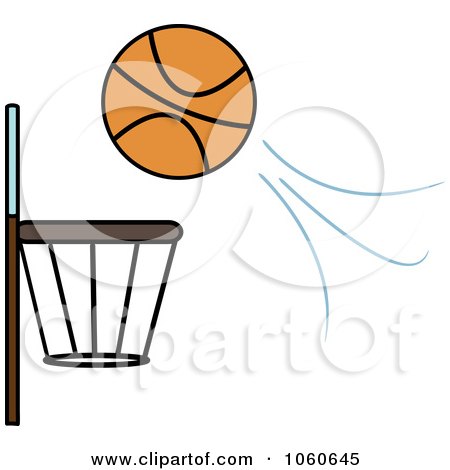 Royalty-Free Vector Clip Art Illustration of a Ball Flying Towards A Basketball Hoop by Pams Clipart
