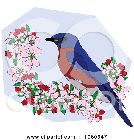 Royalty-Free Vector Clip Art Illustration of a Bluebird Perched In Apple Blossoms - 3 by Pams Clipart