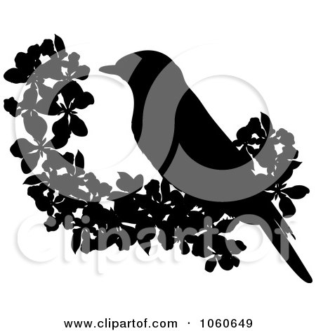 Royalty-Free Vector Clip Art Illustration of a Silhouetted Bird And Blossoms by Pams Clipart