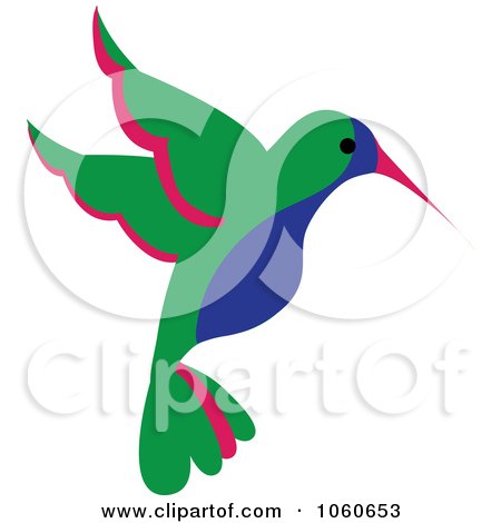 Royalty-Free Vector Clip Art Illustration of a Blue, Green And Red Hummingbird - 2 by Pams Clipart