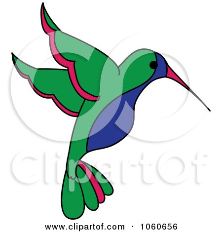 Royalty-Free Vector Clip Art Illustration of a Blue, Green And Red Hummingbird - 1 by Pams Clipart