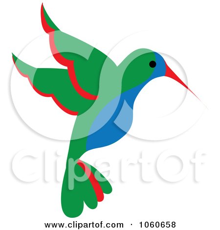 Royalty-Free Vector Clip Art Illustration of a Blue, Green And Red Hummingbird - 3 by Pams Clipart